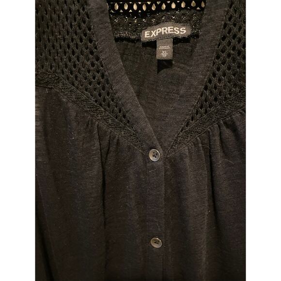 Express Button Up Tank Top XS Black V Neck Cotton Modal Crochet Minimalist - Picture 4 of 7